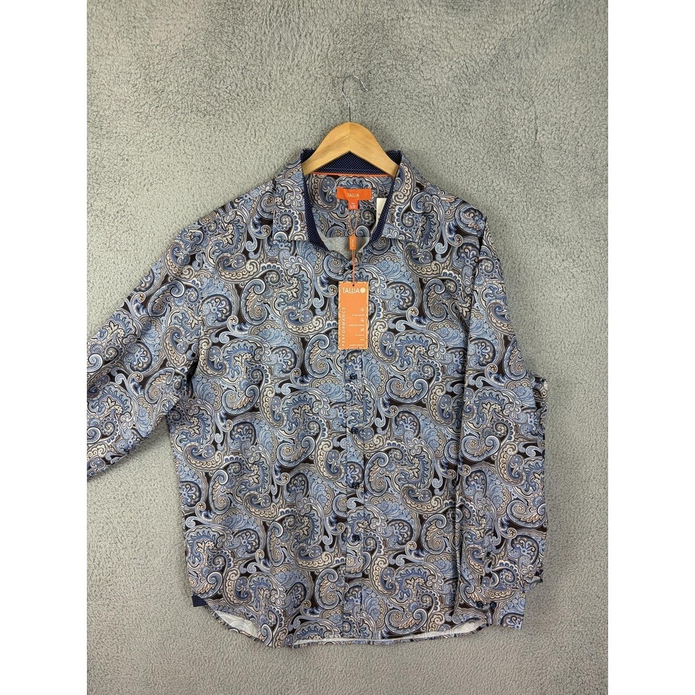 Tallia Shirt Mens 2XL Blue Paisley Performance Stretch Non Iron Long Sleeve New
